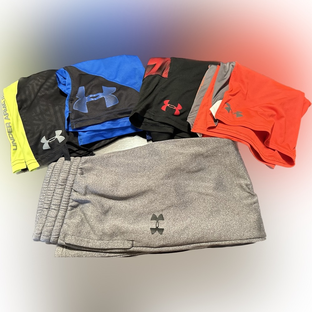 Lot of 5 boys -Under Armour Medium bottoms- 4 shorts and 1 athletic pant -10/12